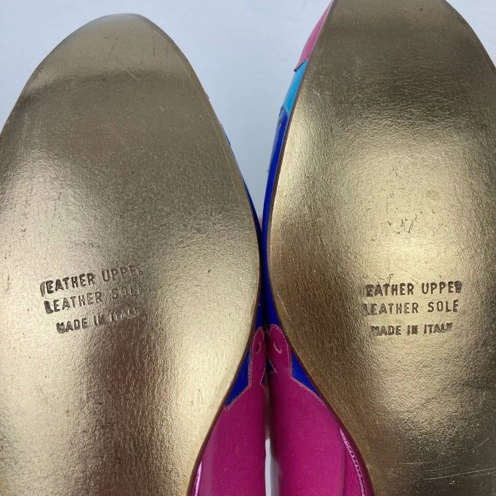 Vintage VTG NEW Andrea Pfister Pink Blue Teal Low Heel Wedge Ballet Flats Sz 8